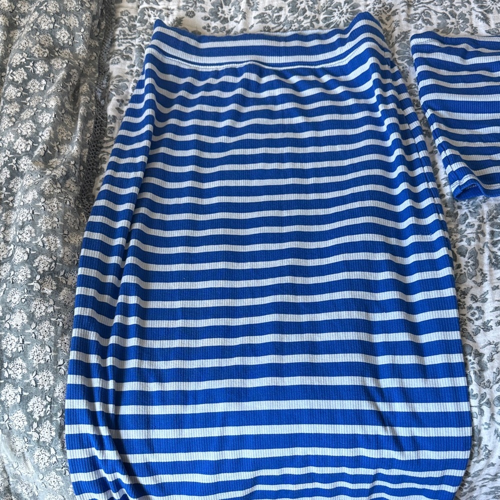 Aerie Blue and White Striped Midi Skirt